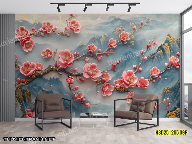 Tranh dán tường Hoa 3D- H3D251205-09P - Tranh tường chất lượng cao